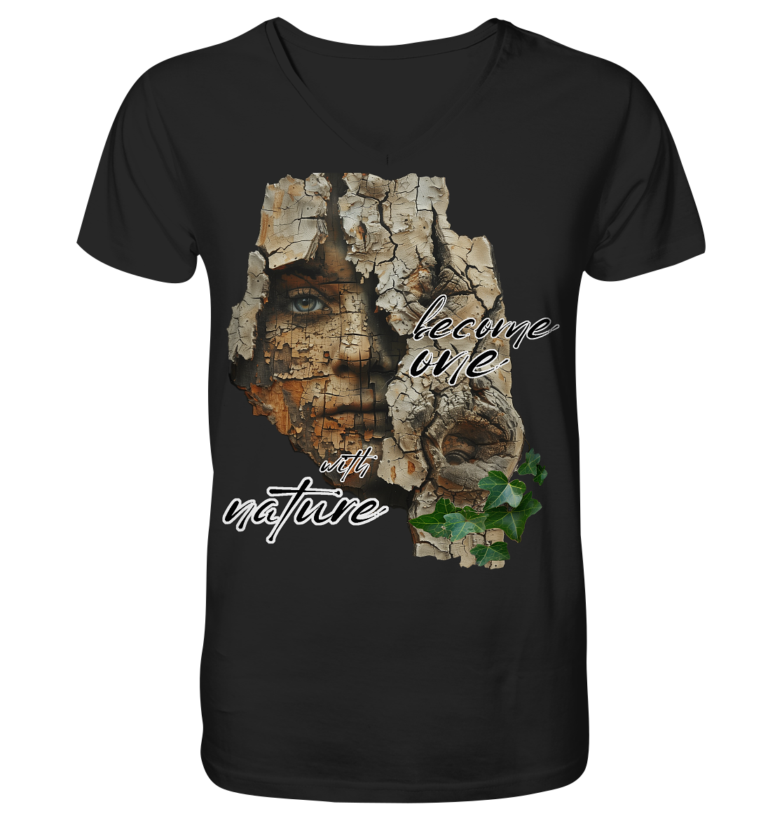 Motiv "become one with nature" - Herren Bio T-Shirt V-Ausschnitt