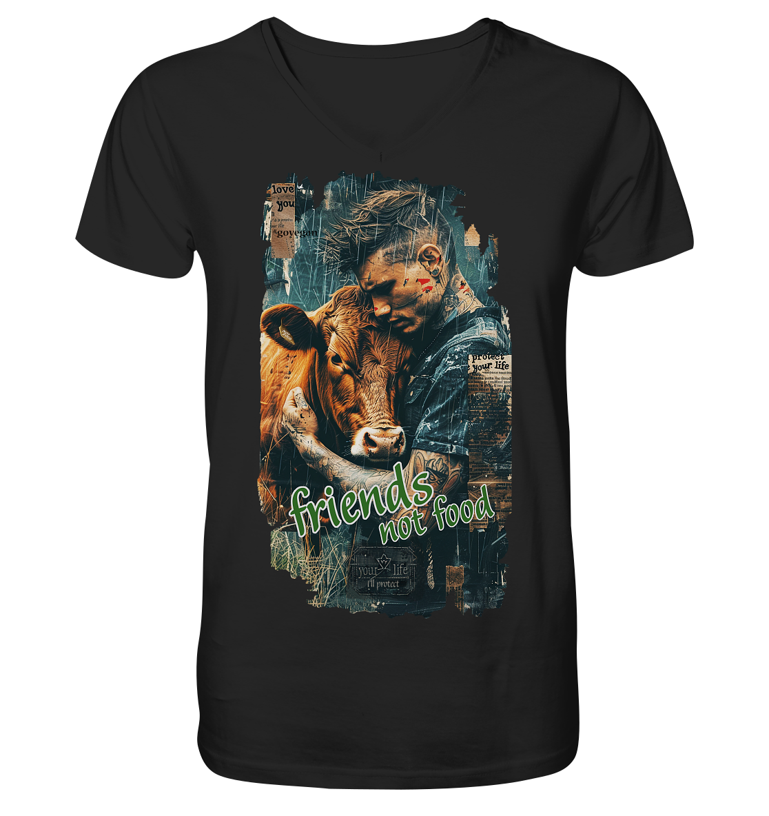 vegwear "friends not food" - Herren T-Shirt mit V-Ausschnitt, bio, fair