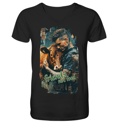 vegwear "friends not food" - Herren T-Shirt mit V-Ausschnitt, bio, fair