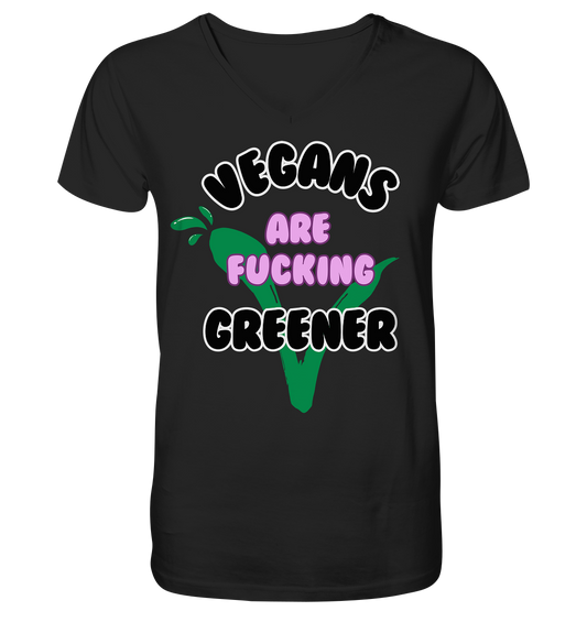 Motiv "vegans are fucking greener" -  Herren Bio T-Shirt, V-Ausschnitt