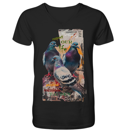 Motiv "respect our life - Tauben" - Herren Bio T-Shirt V-Ausschnitt