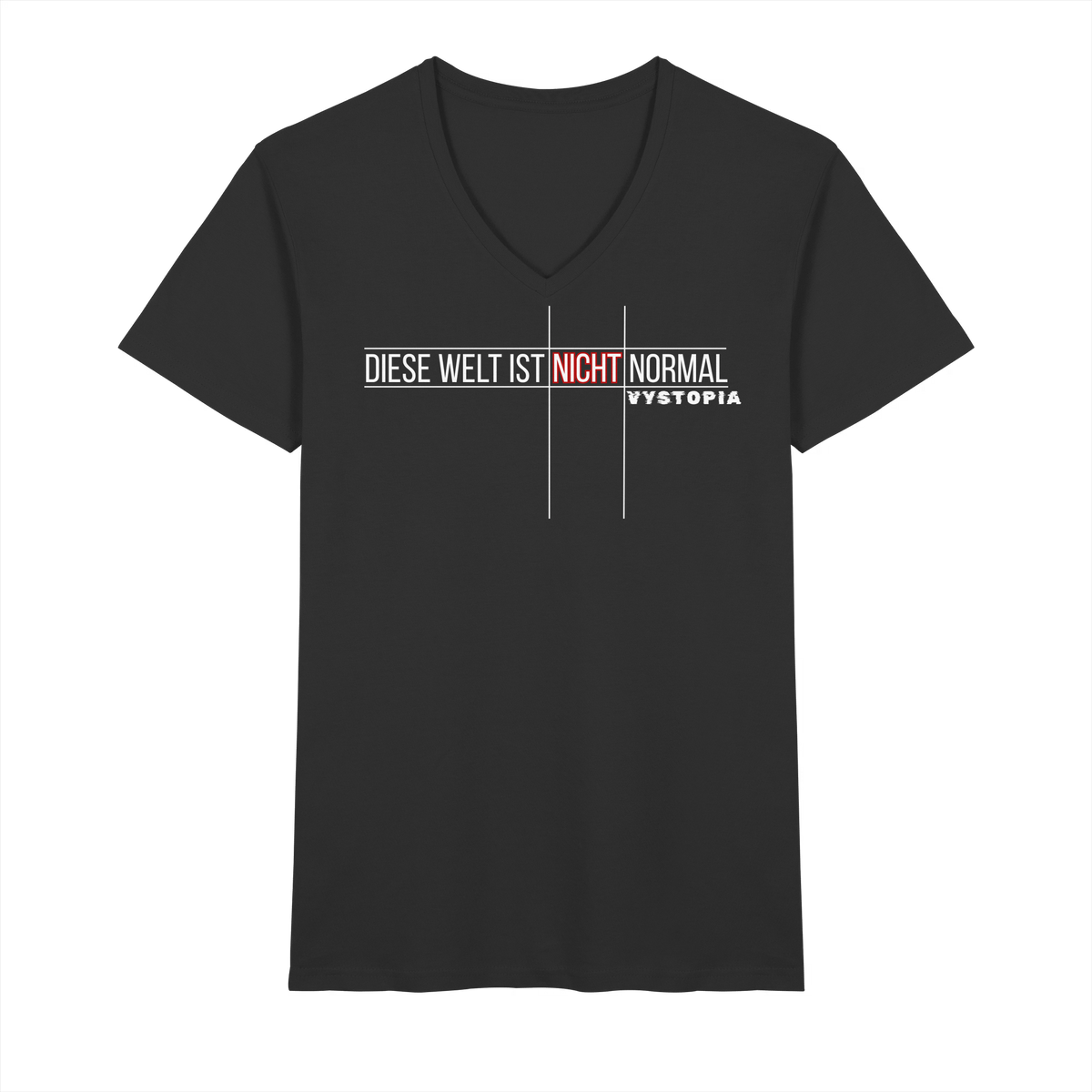 veganes Herren T-Shirt mit V-Ausschnitt - "Diese Welt ist nicht normal" - Bio-Baumwolle - vegwear