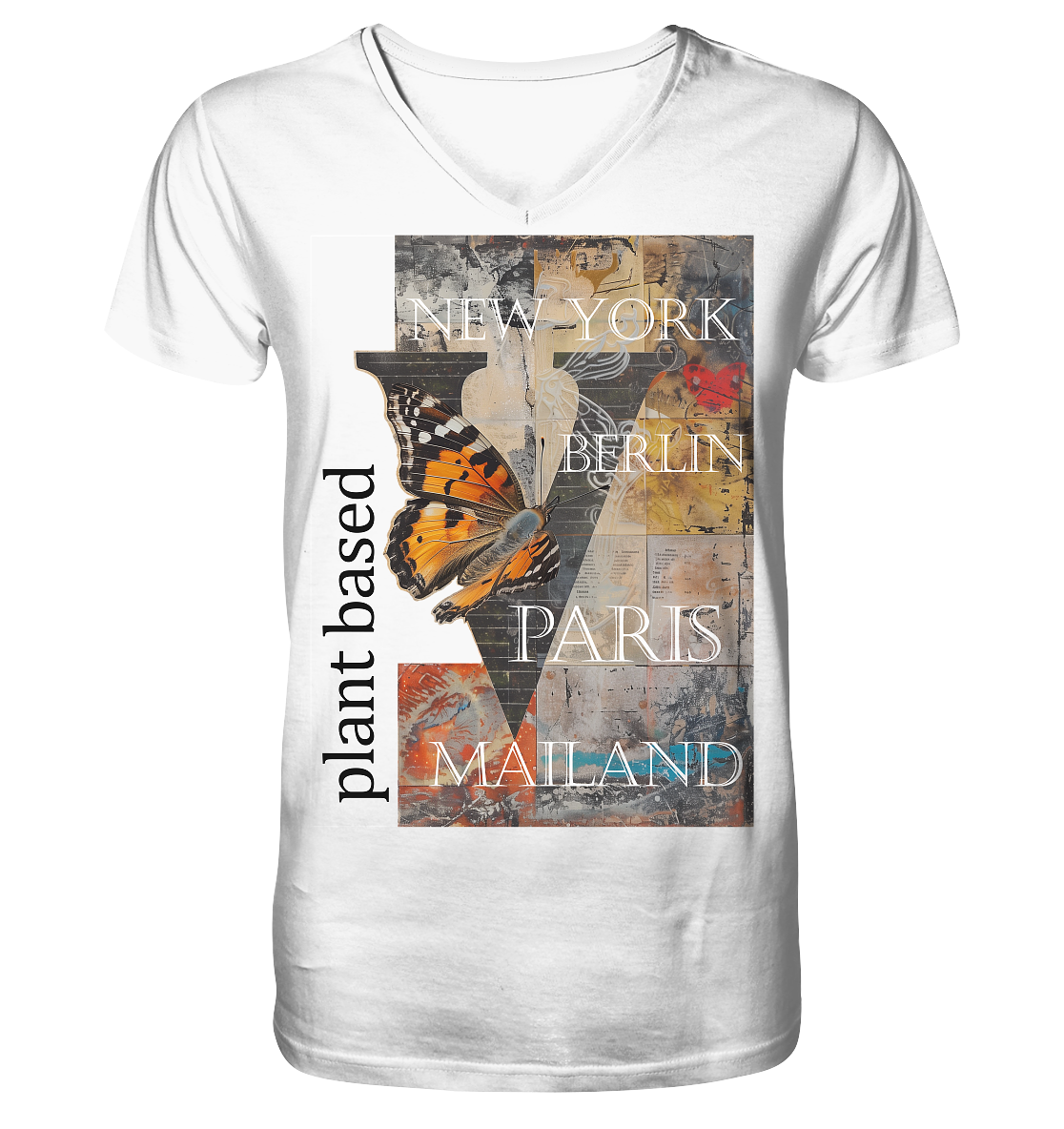 Motiv "plant based cities"- Herren Bio T-Shirt V-Ausschnitt