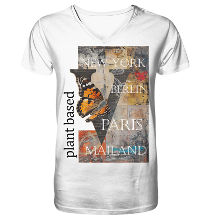 Motiv "plant based cities"- Herren Bio T-Shirt V-Ausschnitt