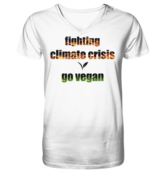 vegwear "fighting climate cirsis" - Herren Bio T-Shirt mit V-Ausschnitt, vegan & klimafreundlich