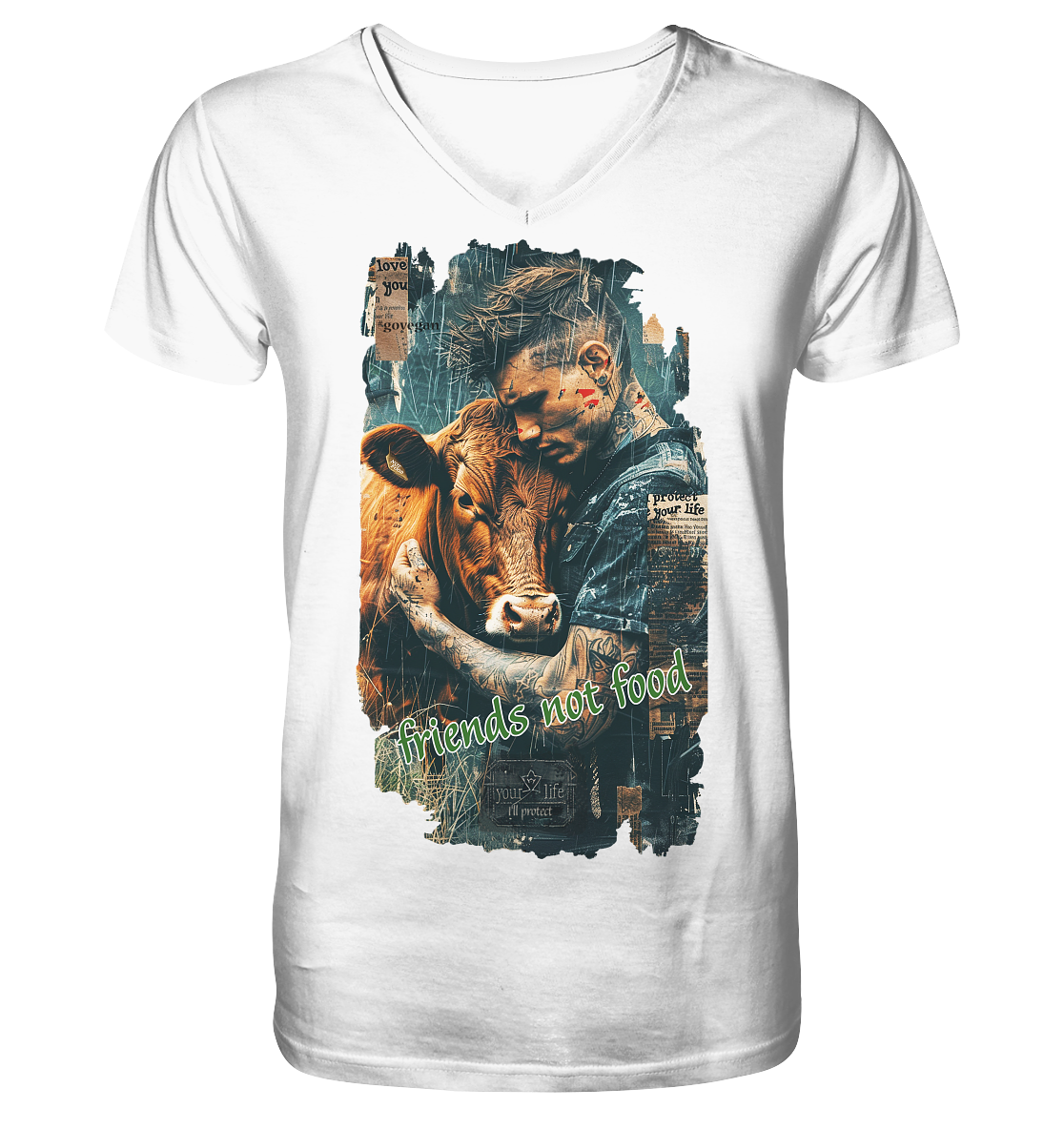 Motiv "friends not food" - Herren Bio T-Shirt V-Ausschnitt