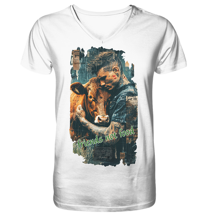 Motiv "friends not food" - Herren Bio T-Shirt V-Ausschnitt