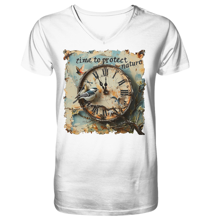 vegwear "time to protect nature" - Herren T-Shirt mit V-Ausschnitt, nachhaltige Mode