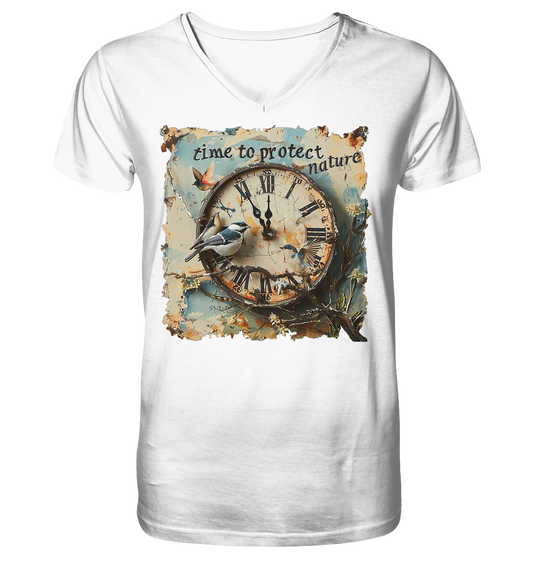 vegwear "time to protect nature" - Herren T-Shirt mit V-Ausschnitt, nachhaltige Mode