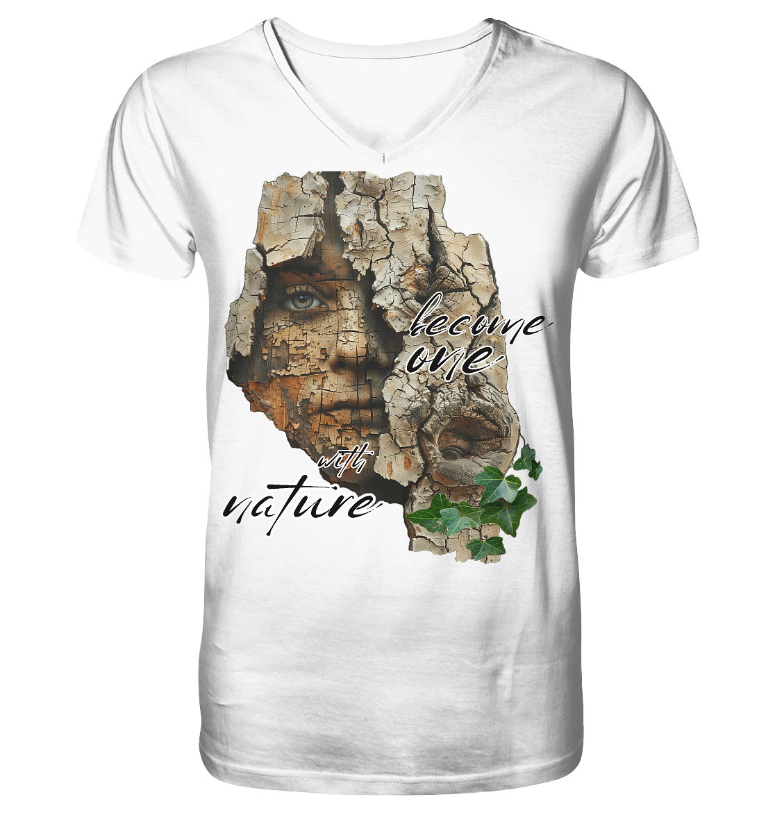 Motiv "become one with nature" - Herren Bio T-Shirt V-Ausschnitt