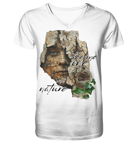 Motiv "become one with nature" - Herren Bio T-Shirt V-Ausschnitt