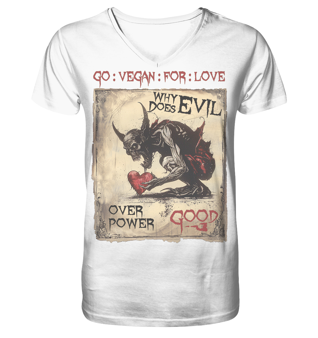 vegwear "why does evil" -Herren Bio T-Shirt mit V-Ausschnitt