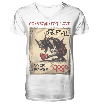 vegwear "why does evil" -Herren Bio T-Shirt mit V-Ausschnitt
