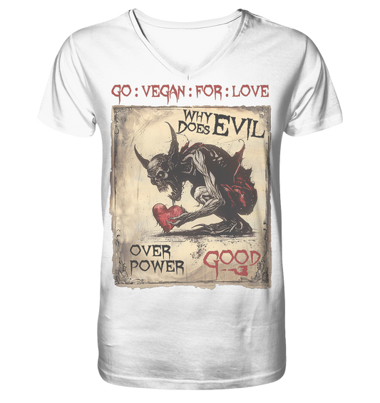 vegwear "why does evil" -Herren Bio T-Shirt mit V-Ausschnitt