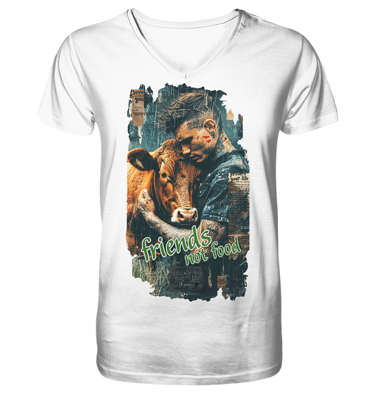 vegwear "friends not food" - Herren T-Shirt mit V-Ausschnitt, bio, fair