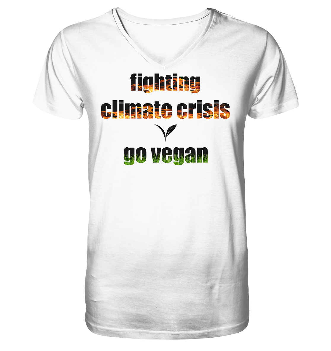 vegwear "fighting climate cirsis" - Herren Bio T-Shirt mit V-Ausschnitt, vegan & klimafreundlich