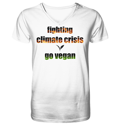 vegwear "fighting climate cirsis" - Herren Bio T-Shirt mit V-Ausschnitt, vegan & klimafreundlich