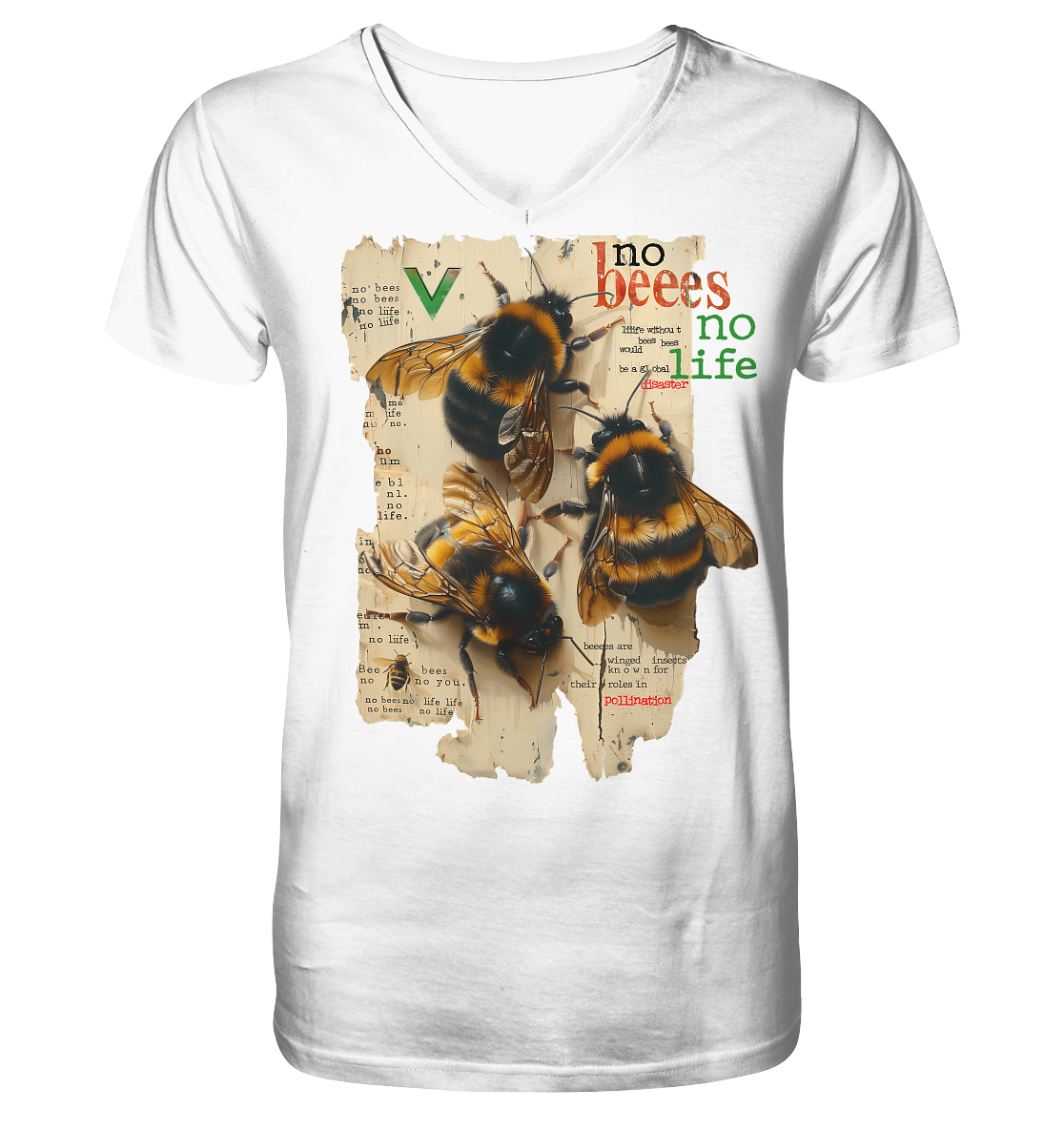 vegwear "no bees no life" - Herren T-Shirt mit V-Ausschnitt, bio, vegan