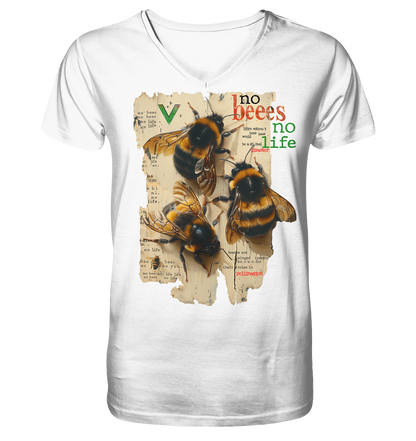 vegwear "no bees no life" - Herren T-Shirt mit V-Ausschnitt, bio, vegan