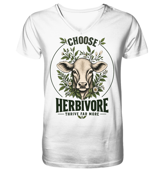 veganes Herren T-Shirt mit V-Ausschnitt - "choose herbivore" - Bio Baumwolle - vegwear