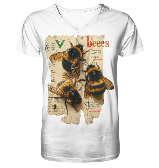 Motiv "no bees, no life" - Herren Bio T-Shirt V-Ausschnitt