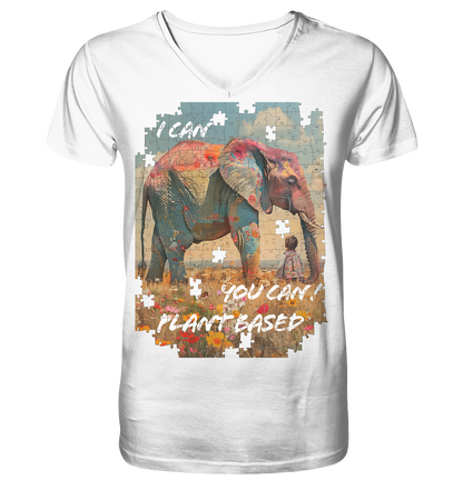 Motiv "plant based elephant" - Herren Bio T-Shirt V-Ausschnitt