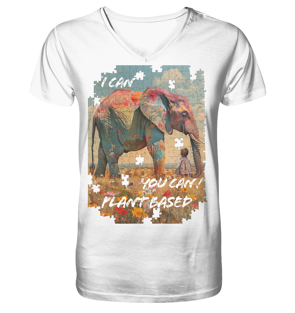 vegwear "I can you can"- Herren T-Shirt mit V-Ausschnitt, bio, vegan