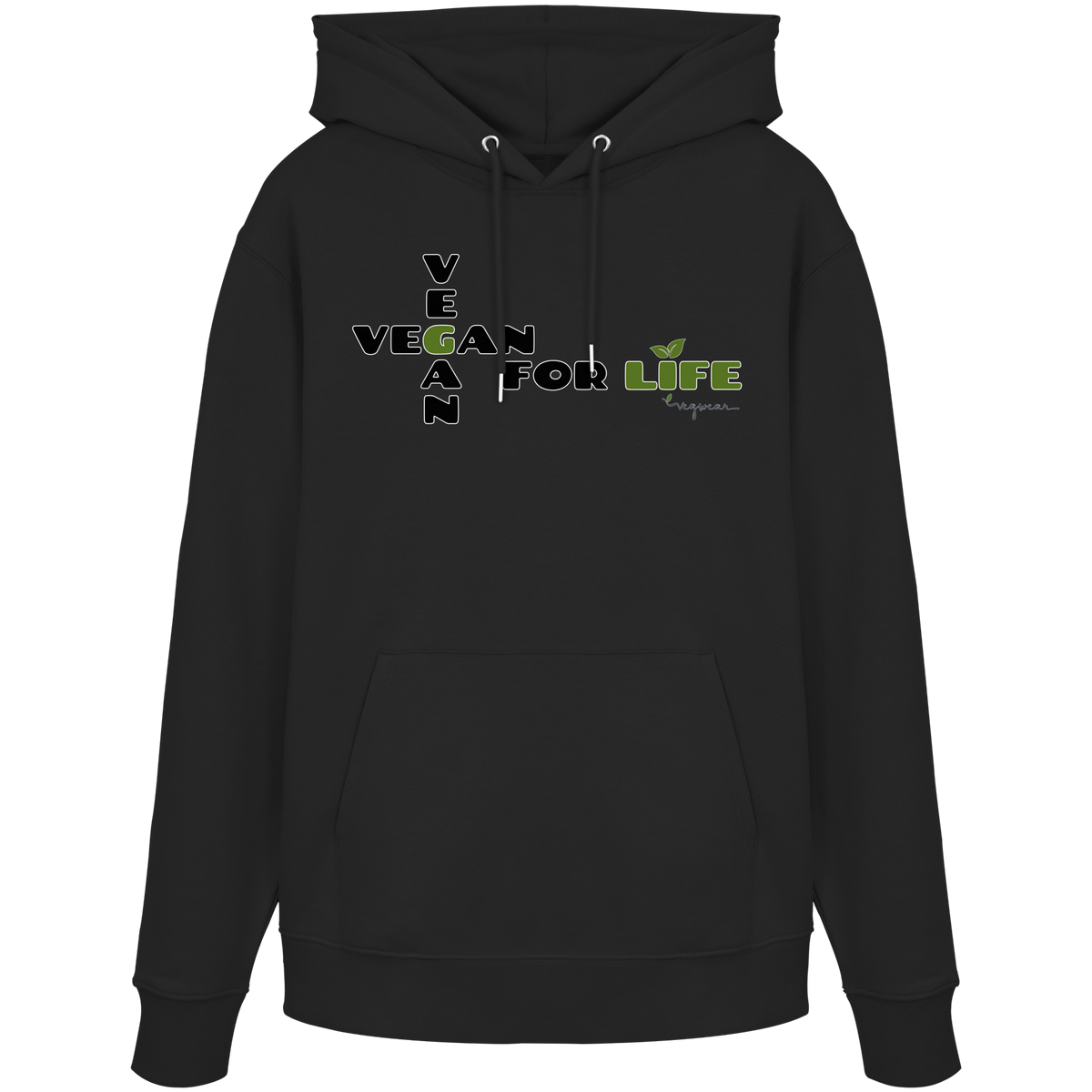 veganer unisex Hoodie / Kapuzenpulli - "vegan for life" - Bio-Baumwolle - vegwear