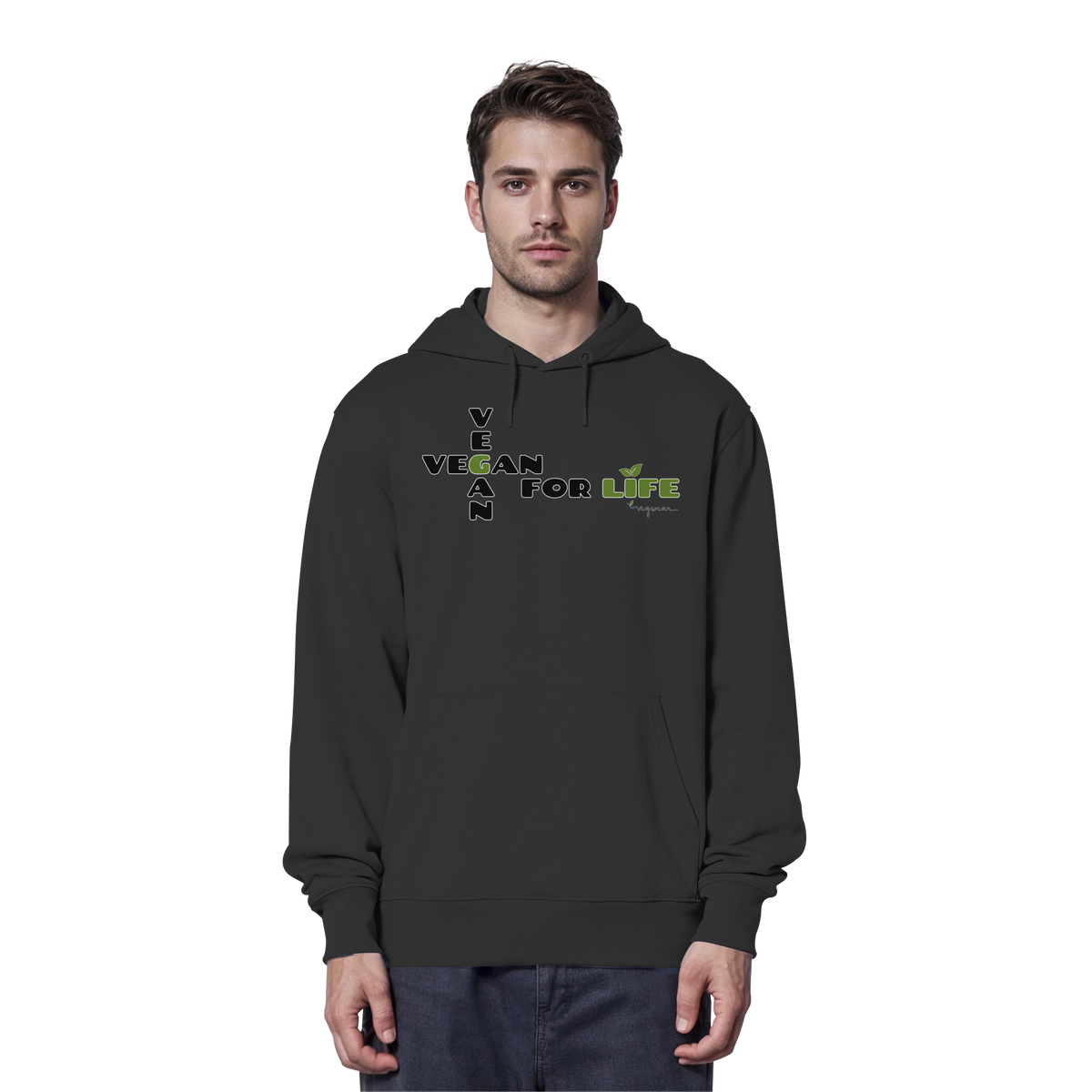 veganer unisex Hoodie / Kapuzenpulli - "vegan for life" - Bio-Baumwolle - vegwear