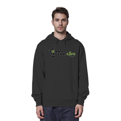 veganer unisex Hoodie / Kapuzenpulli - "vegan for life" - Bio-Baumwolle - vegwear