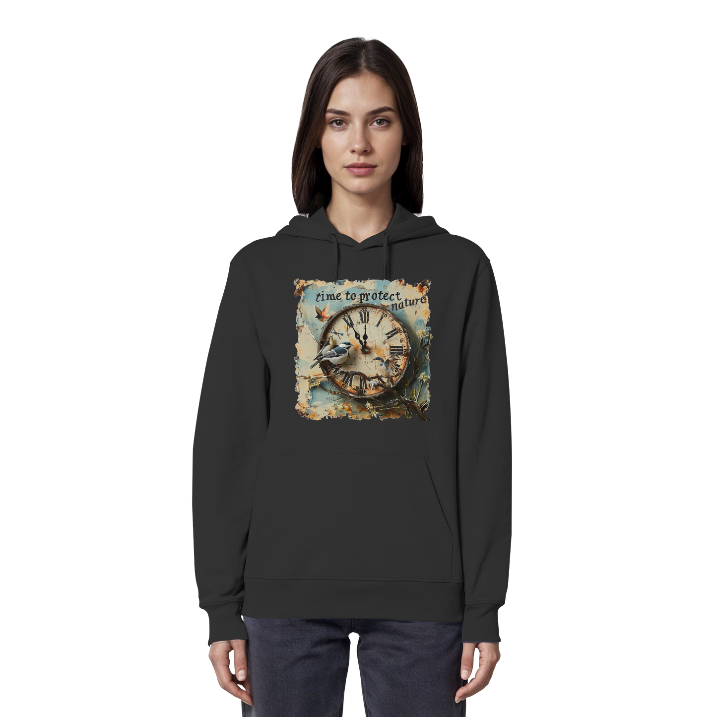 vegwear "time to protect nature" - unisex Hoodie / Kapuzenpulli, nachhaltige Mode