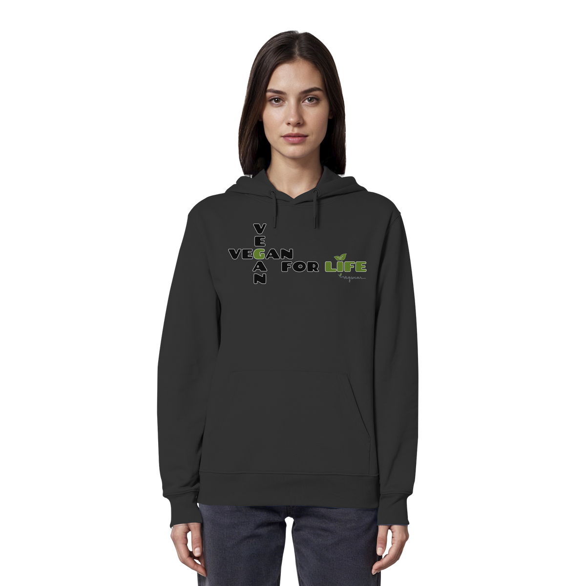 veganer unisex Hoodie / Kapuzenpulli - "vegan for life" - Bio-Baumwolle - vegwear