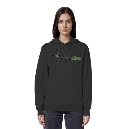 veganer unisex Hoodie / Kapuzenpulli - "vegan for life" - Bio-Baumwolle - vegwear