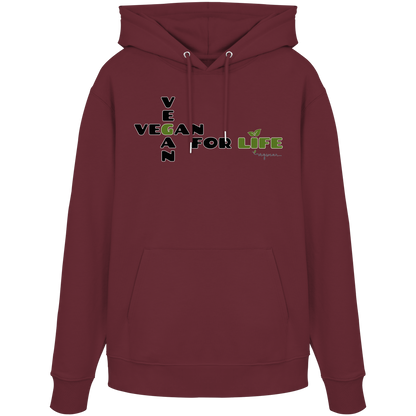 veganer unisex Hoodie / Kapuzenpulli - "vegan for life" - Bio-Baumwolle - vegwear