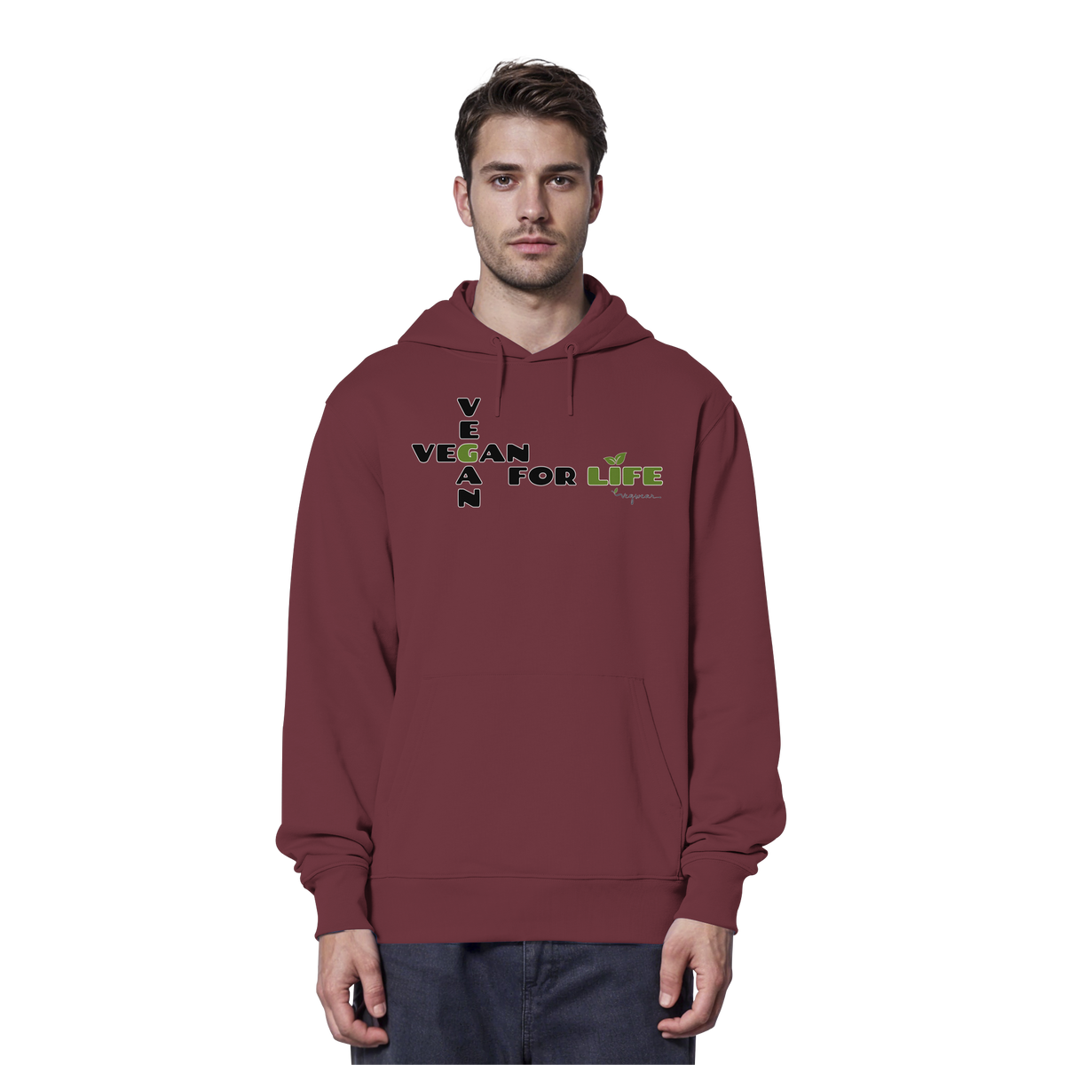 veganer unisex Hoodie / Kapuzenpulli - "vegan for life" - Bio-Baumwolle - vegwear