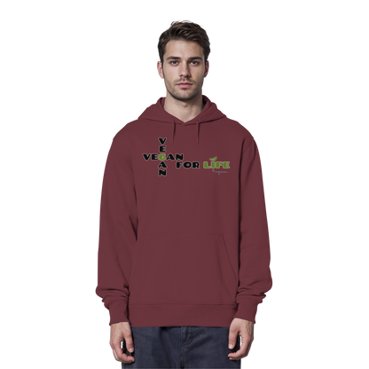veganer unisex Hoodie / Kapuzenpulli - "vegan for life" - Bio-Baumwolle - vegwear