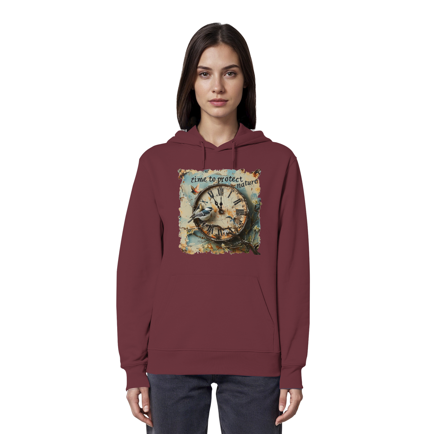 vegwear "time to protect nature" - unisex Hoodie / Kapuzenpulli, nachhaltige Mode