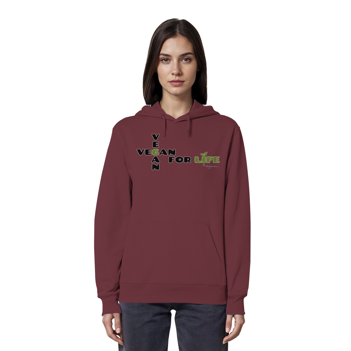 veganer unisex Hoodie / Kapuzenpulli - "vegan for life" - Bio-Baumwolle - vegwear