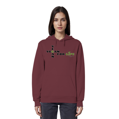 veganer unisex Hoodie / Kapuzenpulli - "vegan for life" - Bio-Baumwolle - vegwear