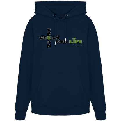 veganer unisex Hoodie / Kapuzenpulli - "vegan for life" - Bio-Baumwolle - vegwear