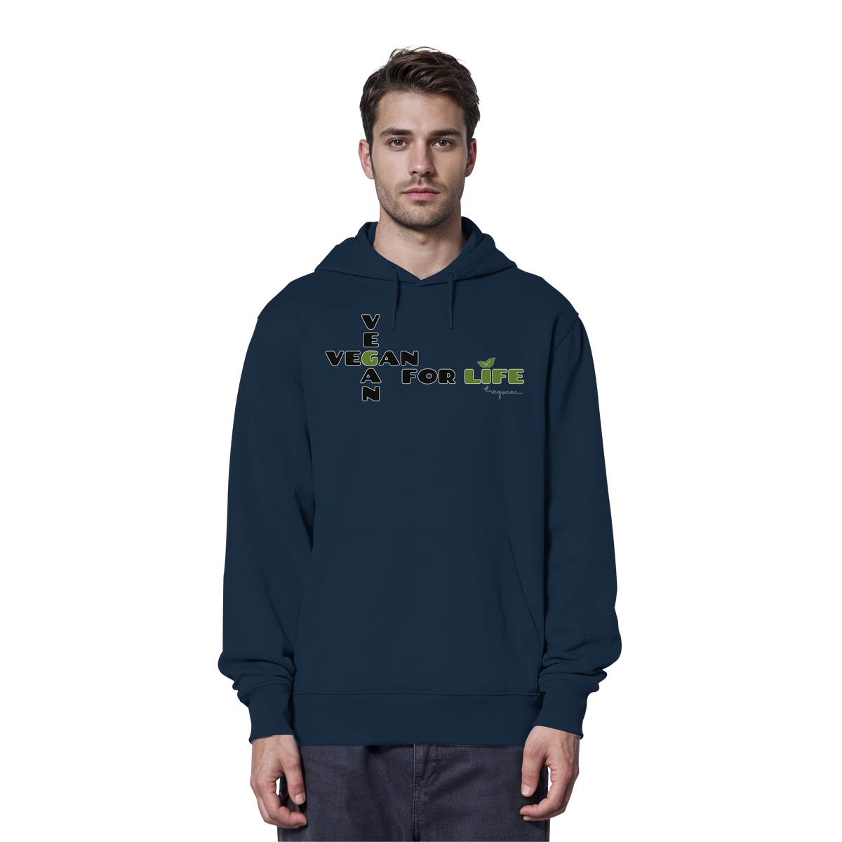 veganer unisex Hoodie / Kapuzenpulli - "vegan for life" - Bio-Baumwolle - vegwear