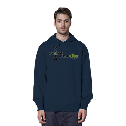 veganer unisex Hoodie / Kapuzenpulli - "vegan for life" - Bio-Baumwolle - vegwear