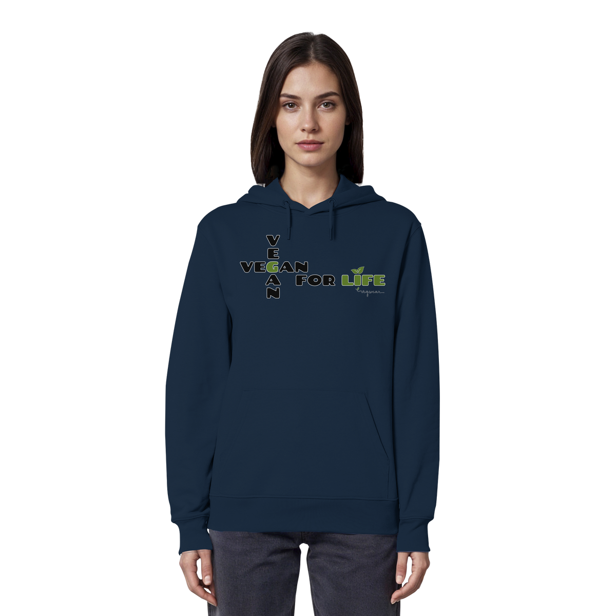 veganer unisex Hoodie / Kapuzenpulli - "vegan for life" - Bio-Baumwolle - vegwear
