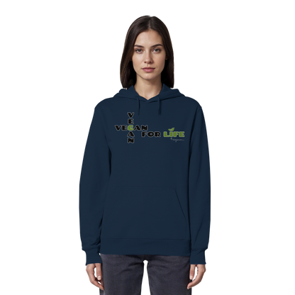 veganer unisex Hoodie / Kapuzenpulli - "vegan for life" - Bio-Baumwolle - vegwear