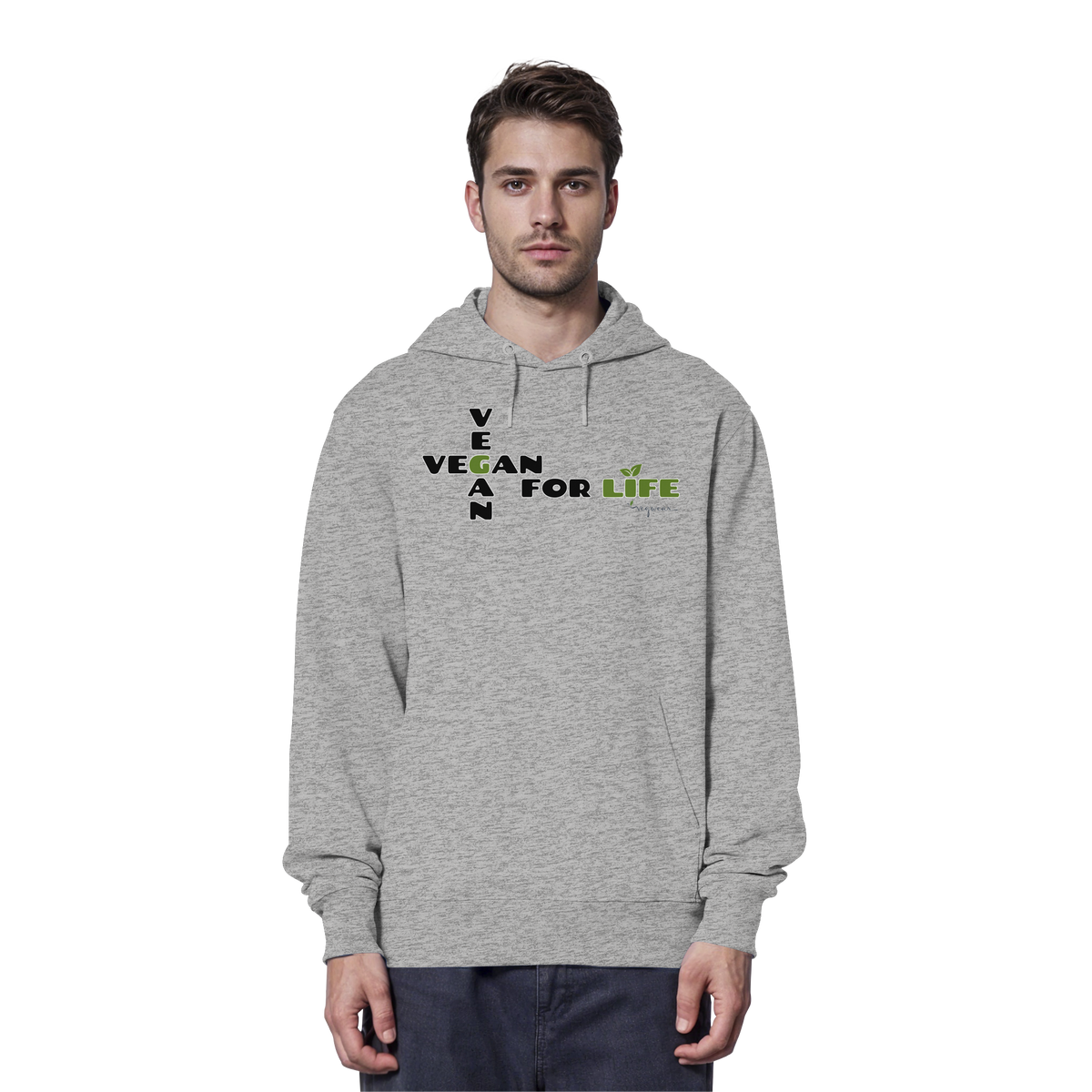 veganer unisex Hoodie / Kapuzenpulli - "vegan for life" - Bio-Baumwolle - vegwear