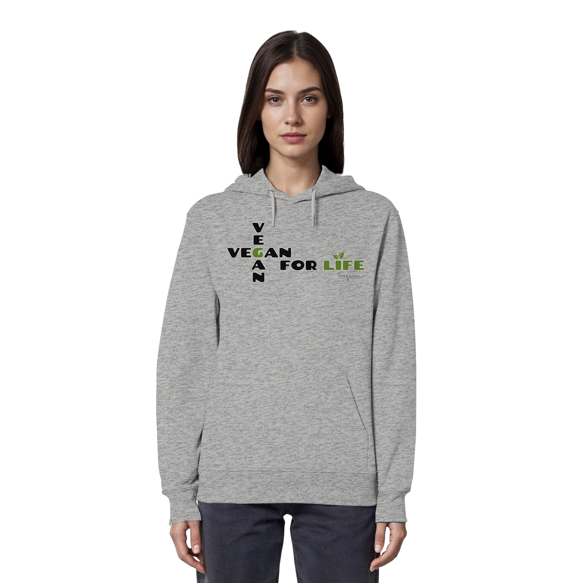 veganer unisex Hoodie / Kapuzenpulli - "vegan for life" - Bio-Baumwolle - vegwear