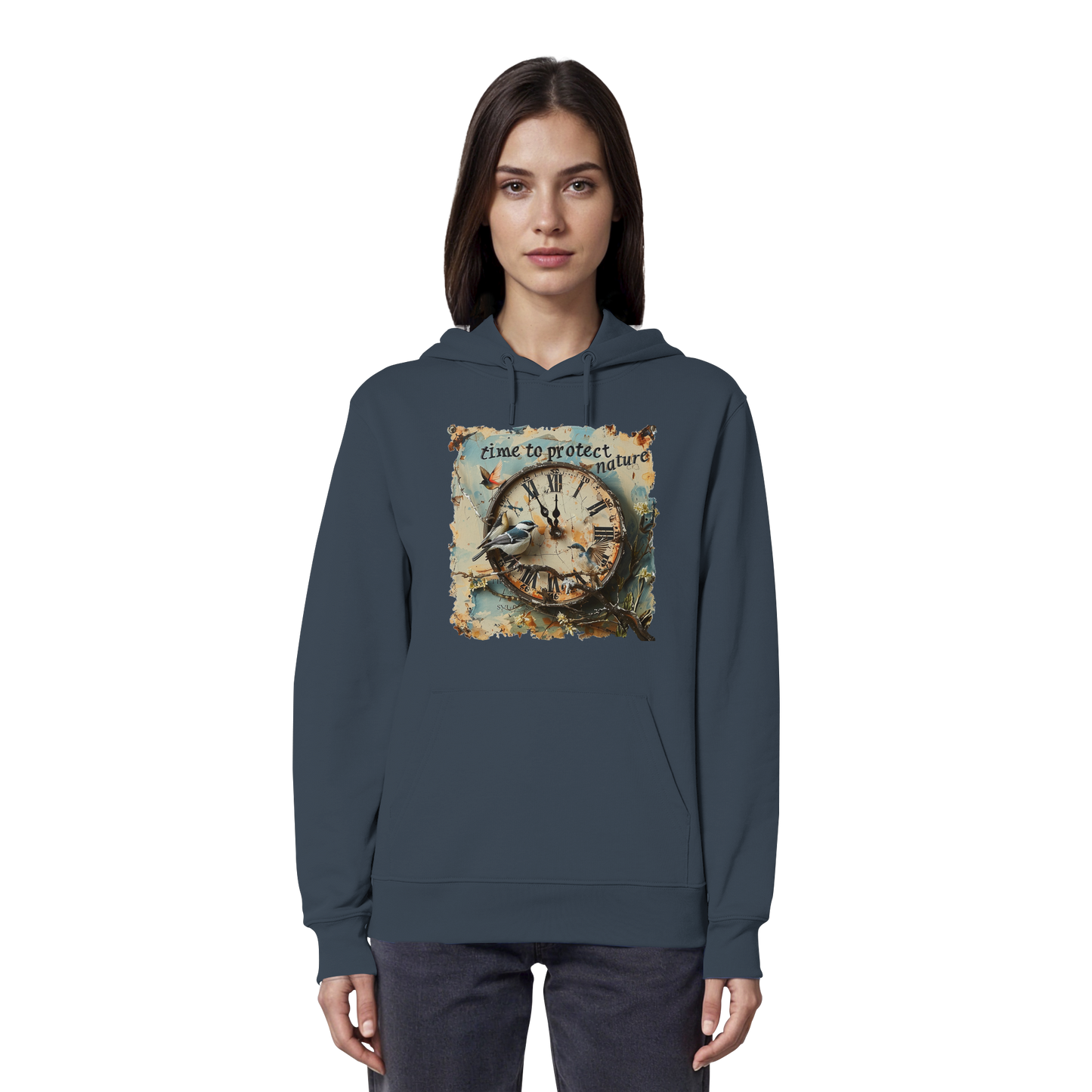 vegwear "time to protect nature" - unisex Hoodie / Kapuzenpulli, nachhaltige Mode