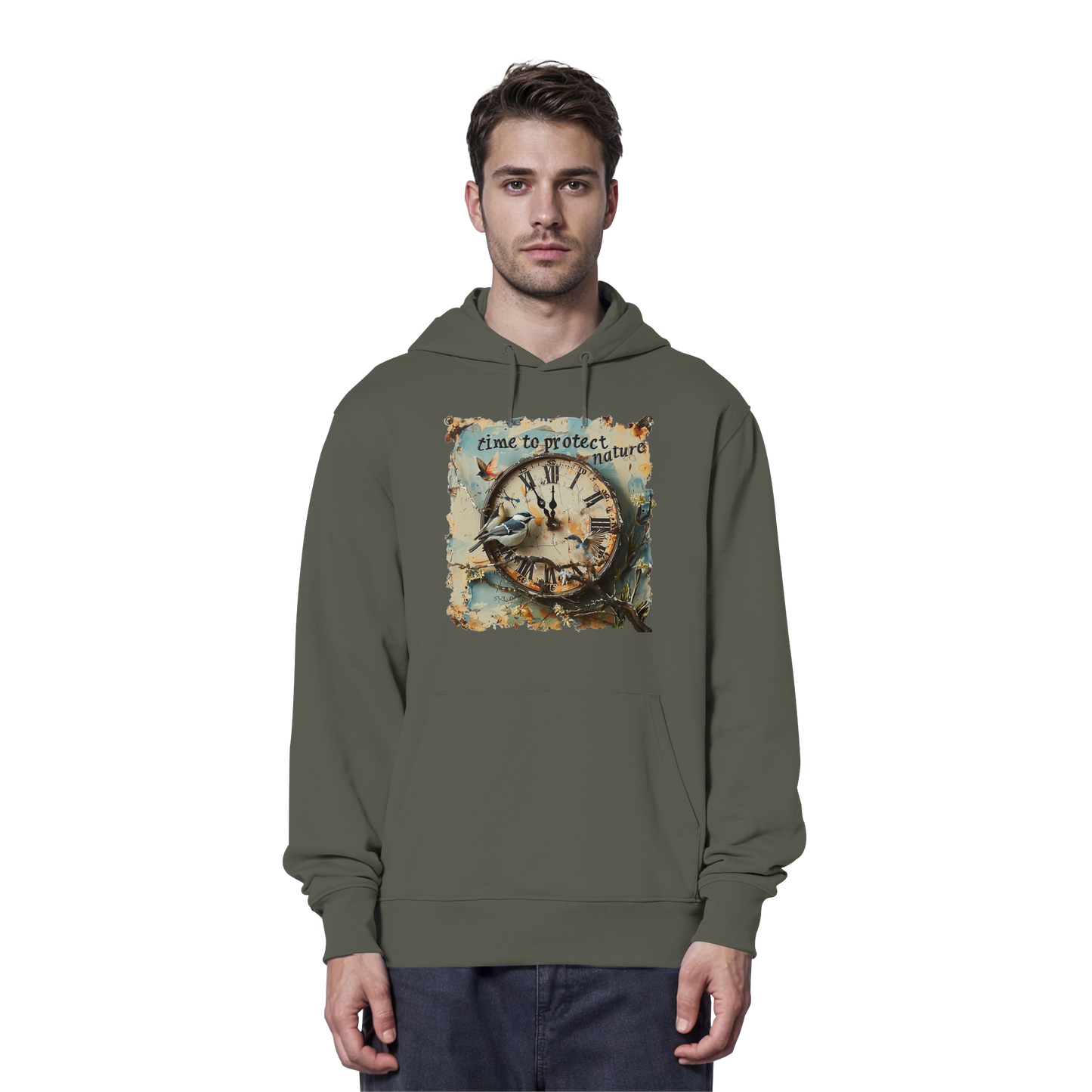 vegwear "time to protect nature" - unisex Hoodie / Kapuzenpulli, nachhaltige Mode