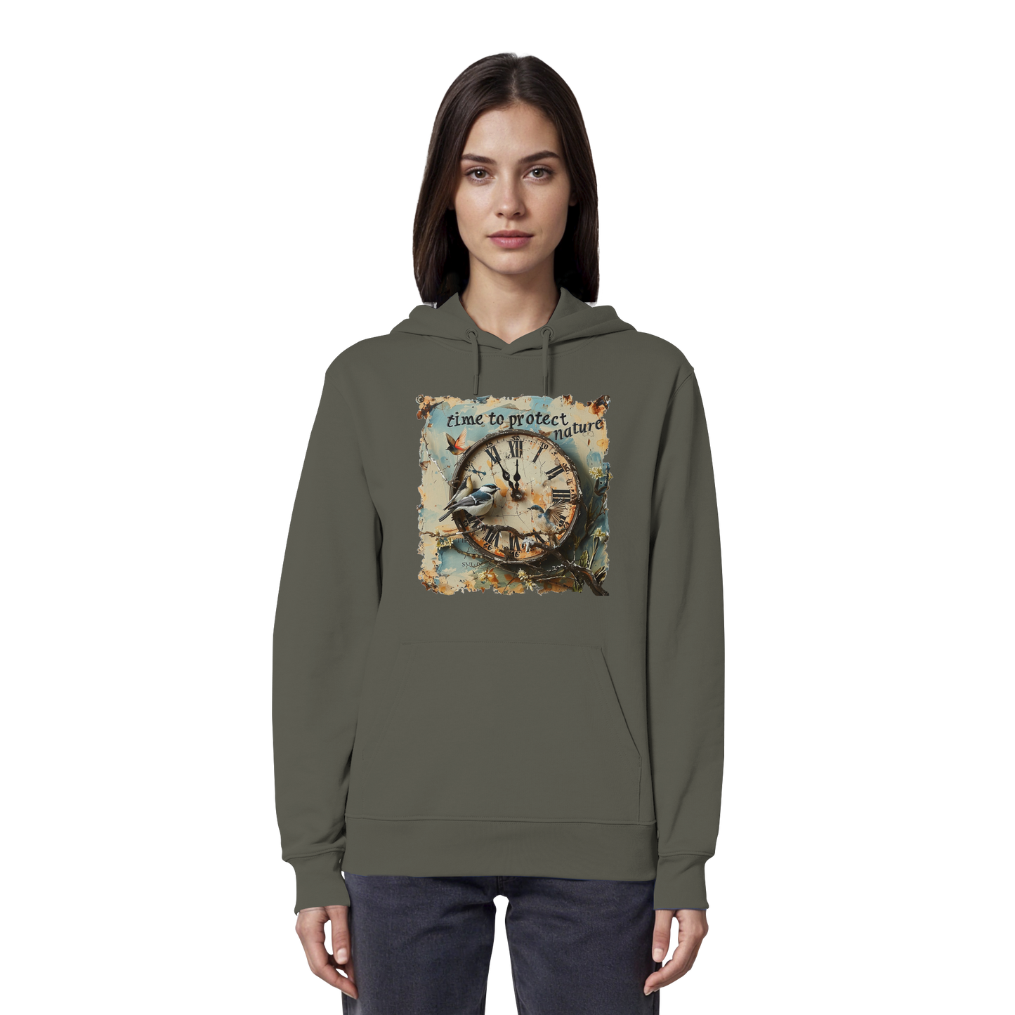 vegwear "time to protect nature" - unisex Hoodie / Kapuzenpulli, nachhaltige Mode