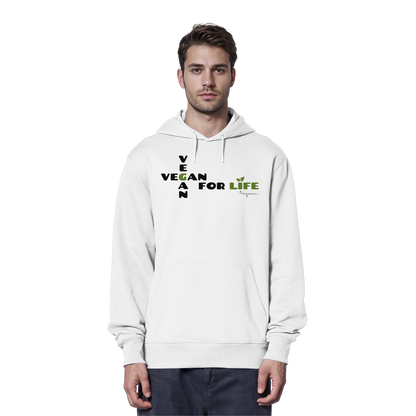 veganer unisex Hoodie / Kapuzenpulli - "vegan for life" - Bio-Baumwolle - vegwear